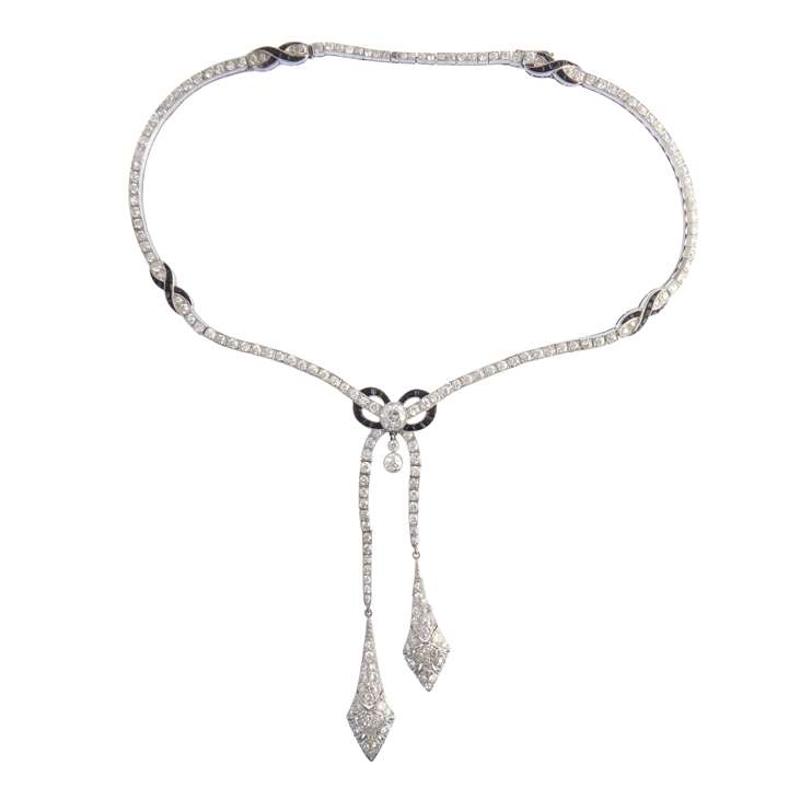 Onyx and diamond double pendant necklace
